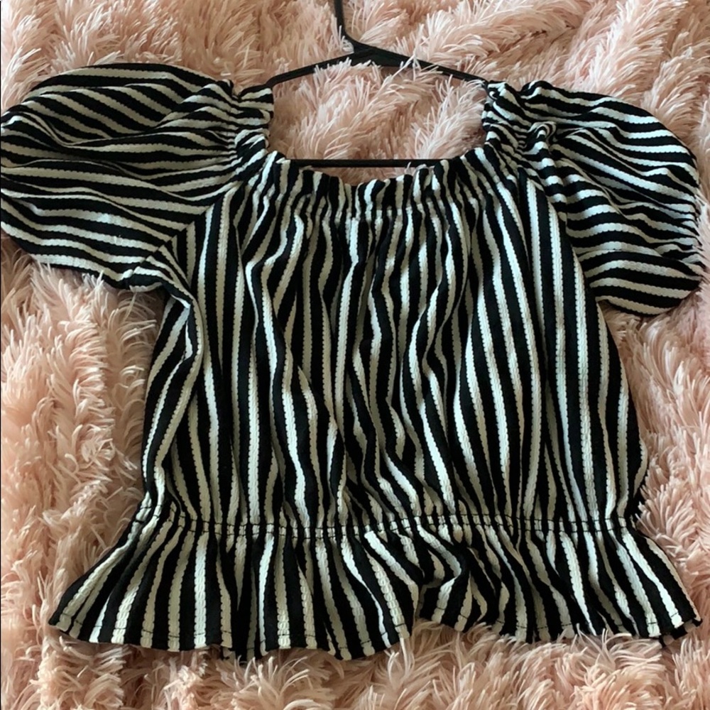 Black and white striped top size medium